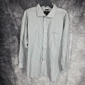 Jos A Bank Reserve Shirt Mens 18-34 Gray Check Button Up No Wrinkles Long Sleeve